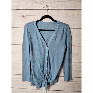 Loft Womens Cardigan Sweater Blue White Stripe Long Sleeve V Neck Tie Front‎ S